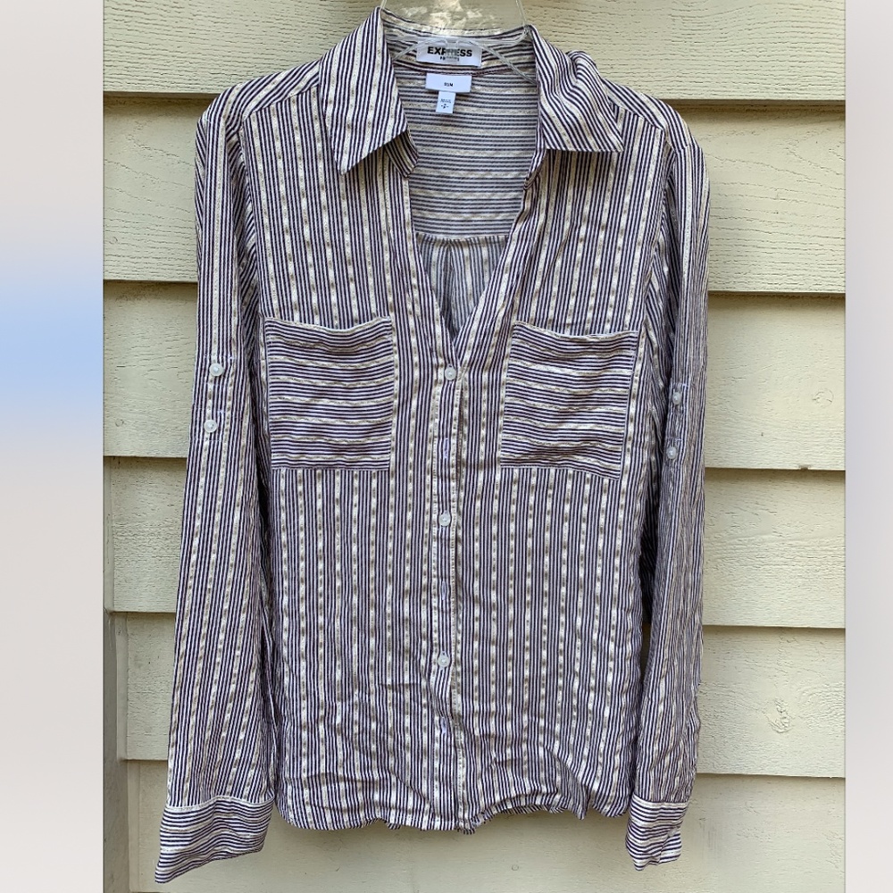 EXPRESS Striped Slim Fit Portofino Shirt, Size S